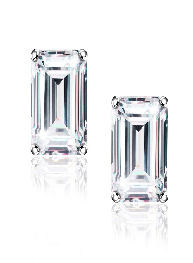 Raneecoco "STUNNING FLAME" 18K White Gold Plated 925 Sterling Silver Cubic Zirconia Emerald Cut Stud Earrings | CZ Studs for Women (Emerald,6) - Image 1